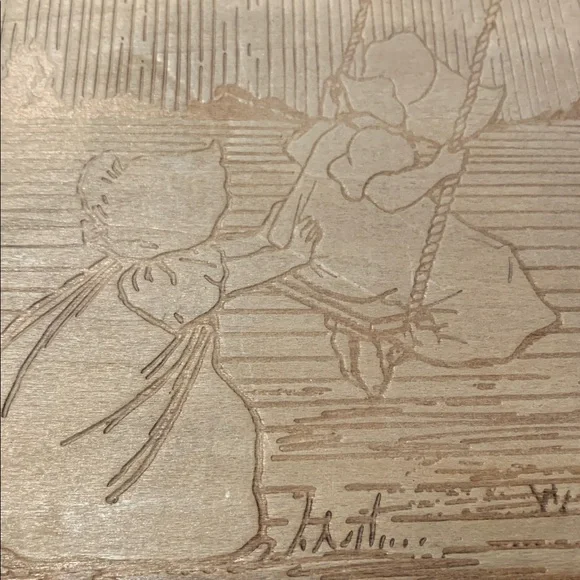 Vintage prairie girls swinging scene Wooden hinged box 6 x 5 x 2”rare find - Picture 4 of 10